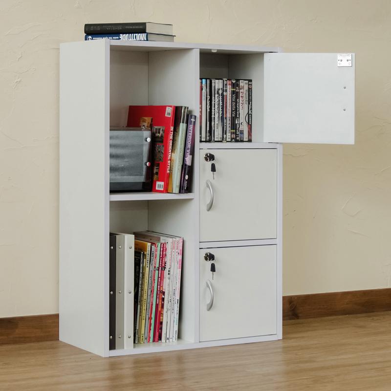 鍵付き3段扉 マルチラック 60cm幅 収納 扉付き収納3段＆オープンラック