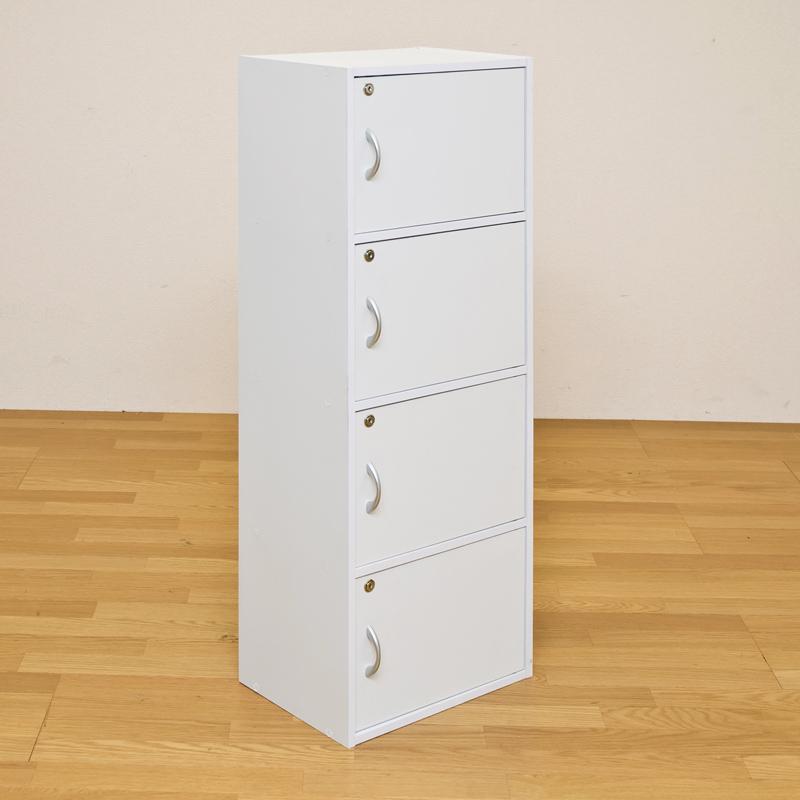 鍵付き収納 扉付き カラーボックス 4段 ラック 棚 木製 ロッカー