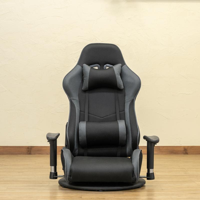 座椅子 ゲーミングチェア型 回転式 リクライニング メッシュシート HAY-03(GR) グレー