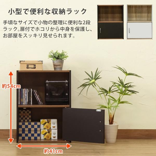 2段ラック 下段扉付き カラーボックス 収納ラック 一部木目柄板 2段ラック 下段扉付き カラーボックス 収納ラック 一部木目柄板