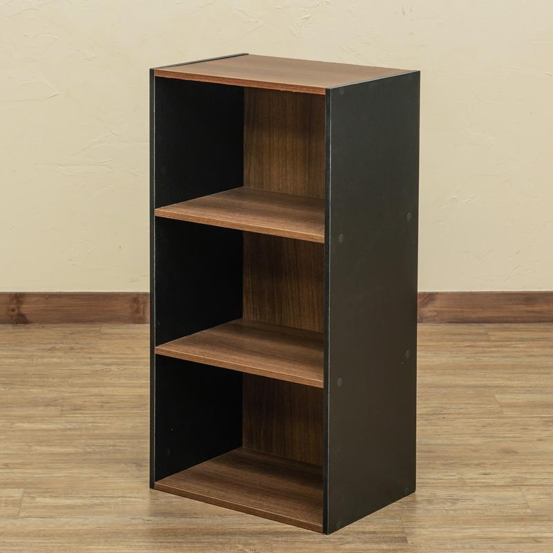 カラーボックス 3段 棚 オープンラック 収納ラック おしゃれ 収納 木製 2色使い 黒 白 一部木目柄 | ブランド登録なし | 09