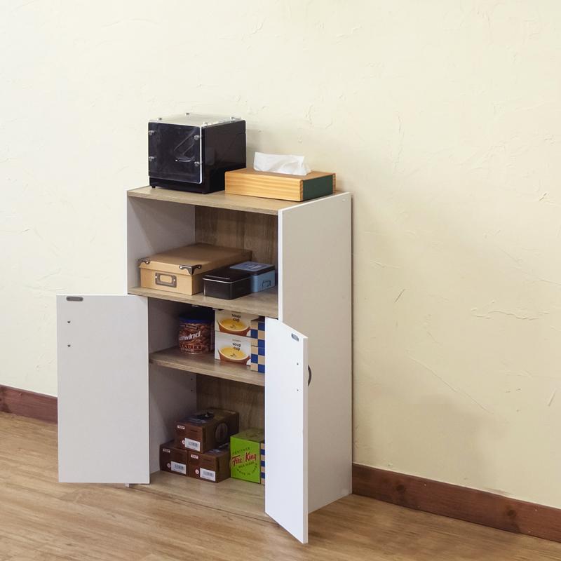 扉付きキャビネット 収納 ラック 50cm幅 両開き 可動棚 本棚