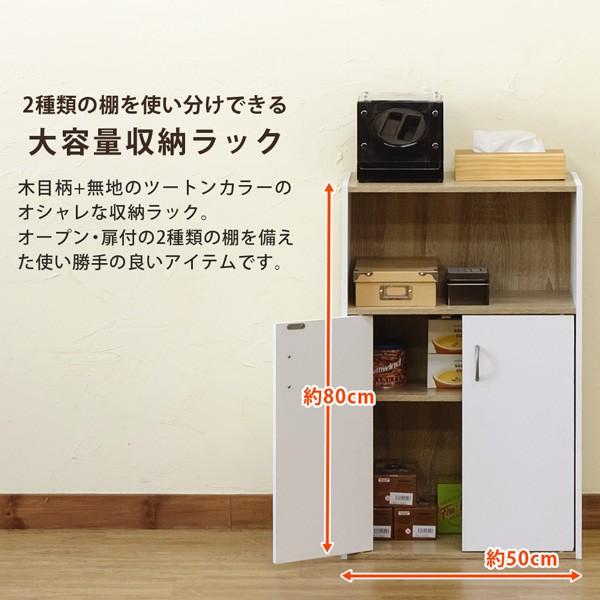 扉付きキャビネット 収納 ラック 50cm幅 両開き 可動棚 本棚