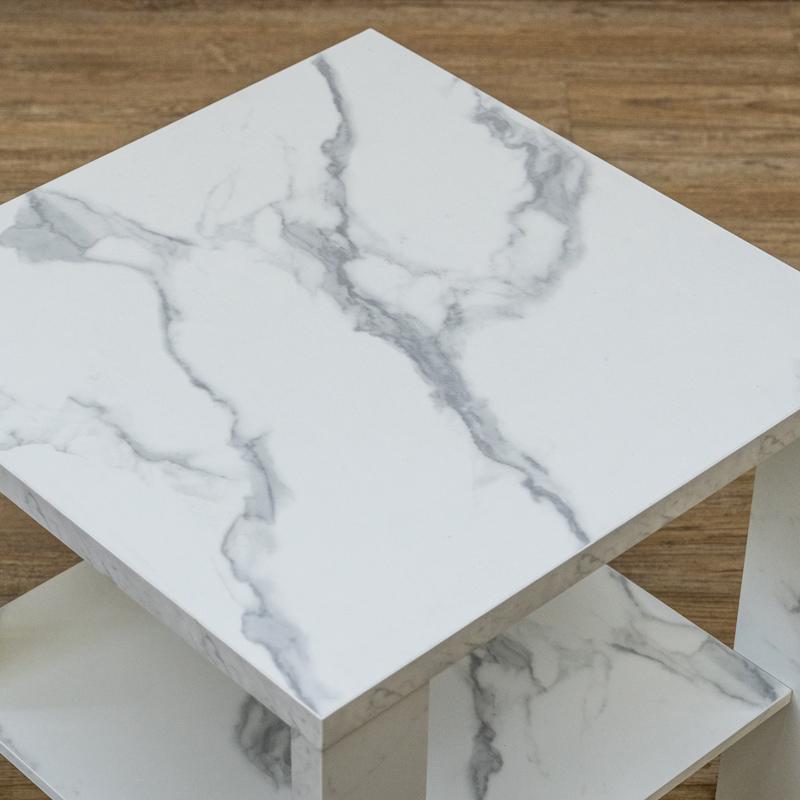 サイドテーブル 棚付 50cm幅 正方形 木製 センターテーブル 木目柄 大理石柄 LDN-01 マーブルホワイト(MWH) | ブランド登録なし | 01