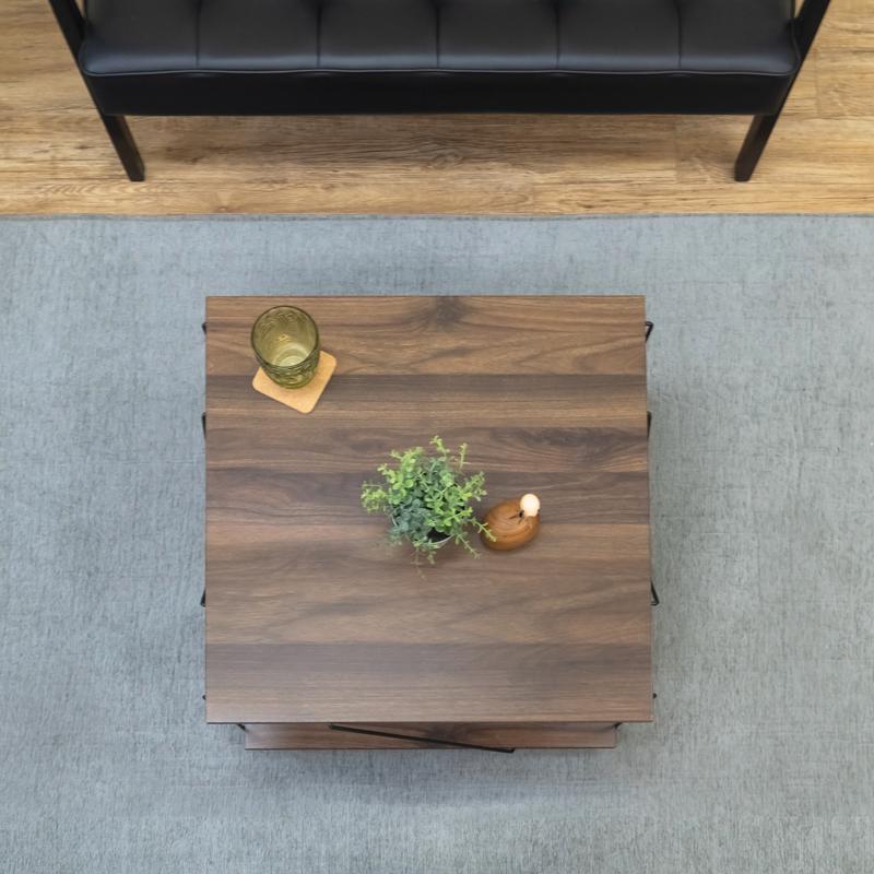 コーヒーテーブル サイドテーブル 棚付 60cm幅 正方形 木製