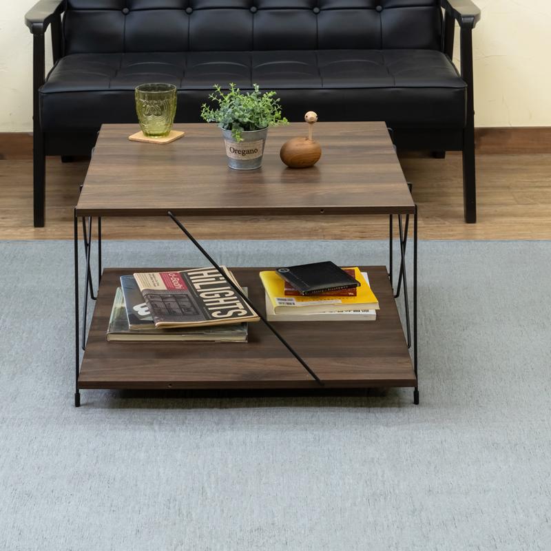 コーヒーテーブル サイドテーブル 棚付 60cm幅 正方形 木製