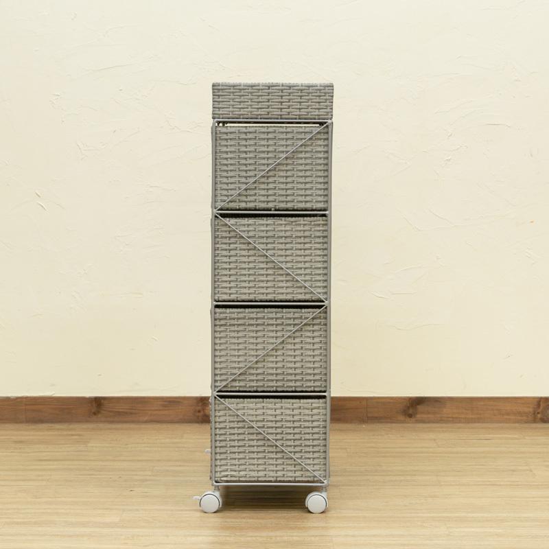 ラタンチェスト 4段 引き出し 70cm幅 キャスター付き ランドリー