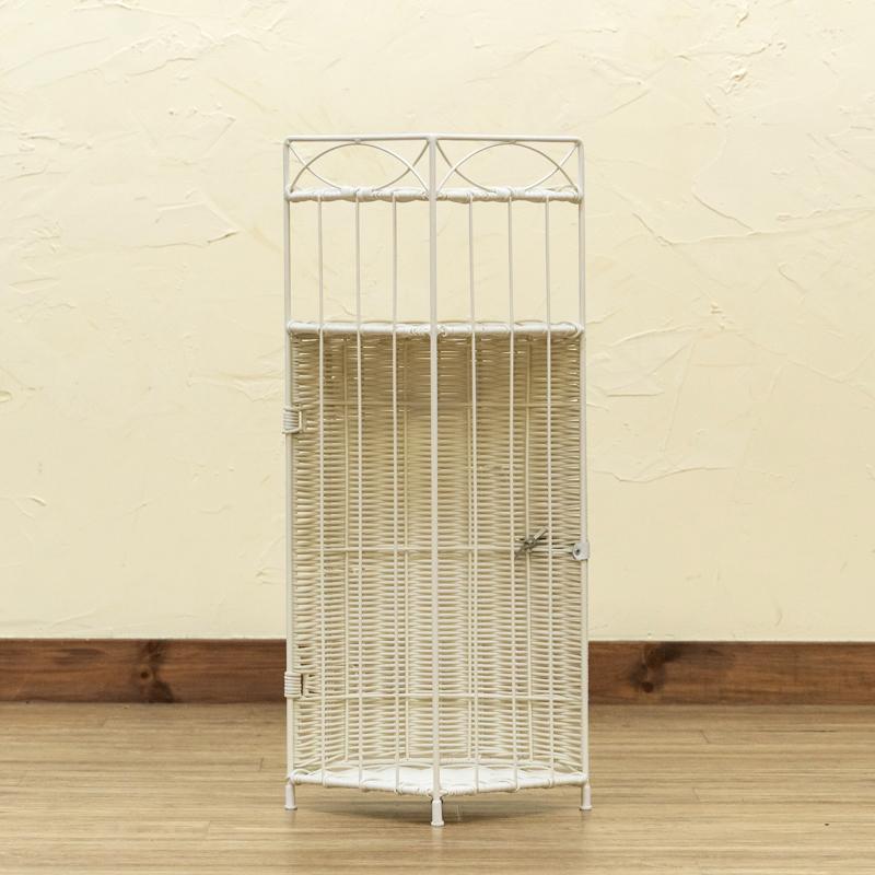 コーナーラック 2段 ラタン調 人工ラタン ポリエチレン 扉付き