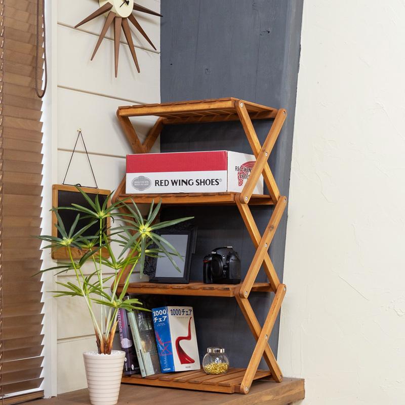 棚4段 60cm幅 高さ85cm 木製ラック 下駄箱 シューズラックにも