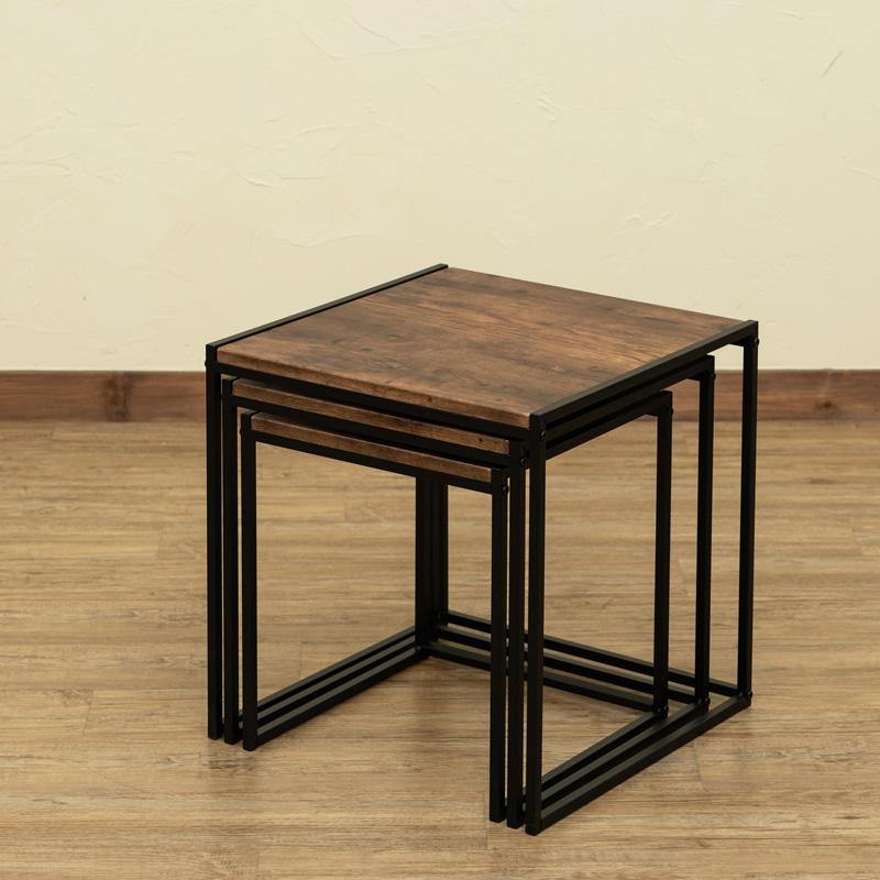 ネストテーブル 3個セット サイドテーブル 35cm〜45cm幅 木目柄 ミニ