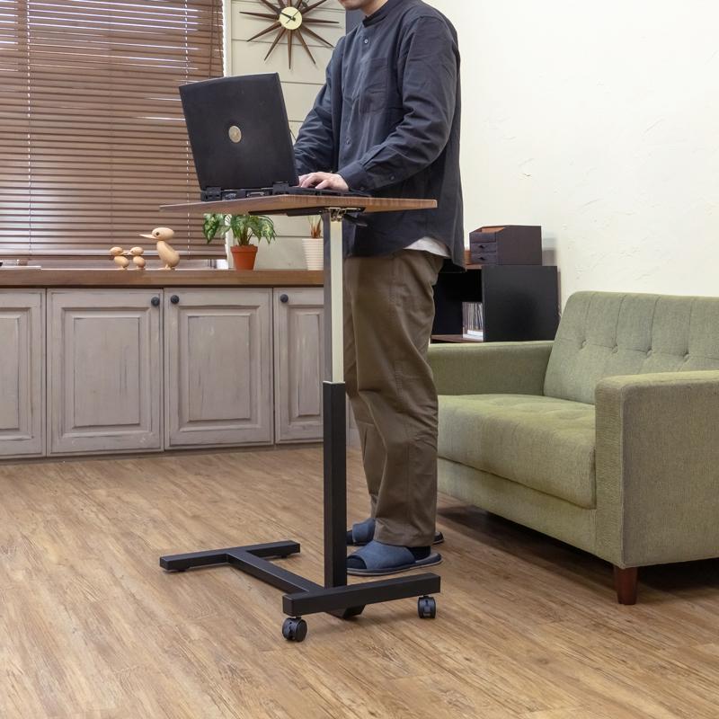 スタンディングデスク サイドテープル 68～101cm キャスター フック付き スタンディングデスク サイドテープル 68～101cm キャスター