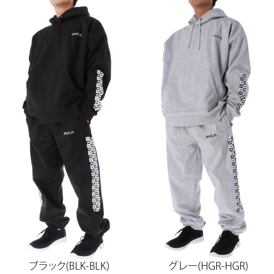 ルーカ スウェット メンズ 上下 RVCA パーカー パンツ 防風 はっ水 フリース 起毛 バックプリント 袖ロゴ プルオーバー フーディ トレーニン スウェット メンズ 運動着 部活 ルームウェア 上下セット