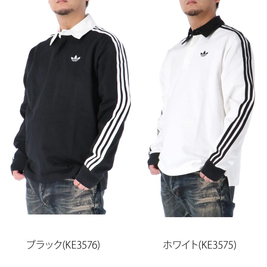 flexwitme ポロシャツ 長袖 白黒 Next：日本 ホワイト - adidas Originals 3 ストライプ ラグビー 長袖