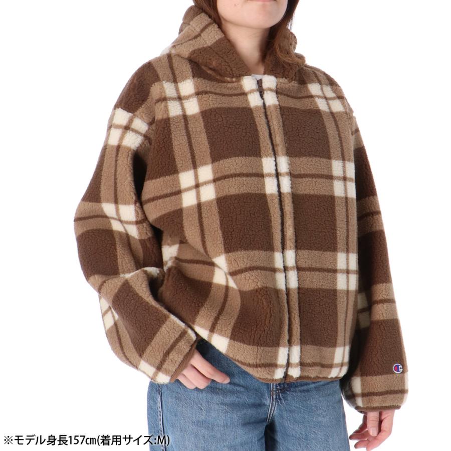 チャンピオン ボアジャケット レディース ブランド Champion フード付き フーディ 裏フリース フルジップ 保温 チェック 裏起毛 CHECK Champion（チャンピオン） ボアジャケット レディース ブランド