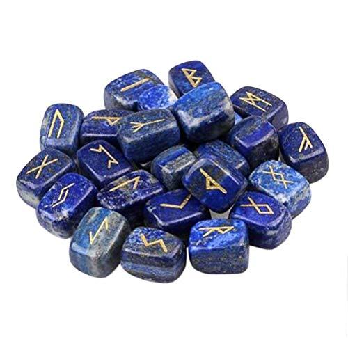 (イスイ) YISHUI 25個入り 天然 刻まれた チャクラ ラピスラズリ ルーン 石セット 宝石 W3558
