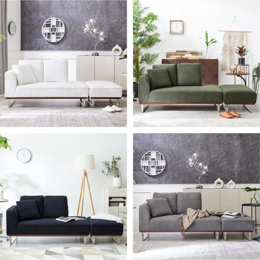 SAKODA カウチソファ ブークレ ポケットコイル オットマン付き