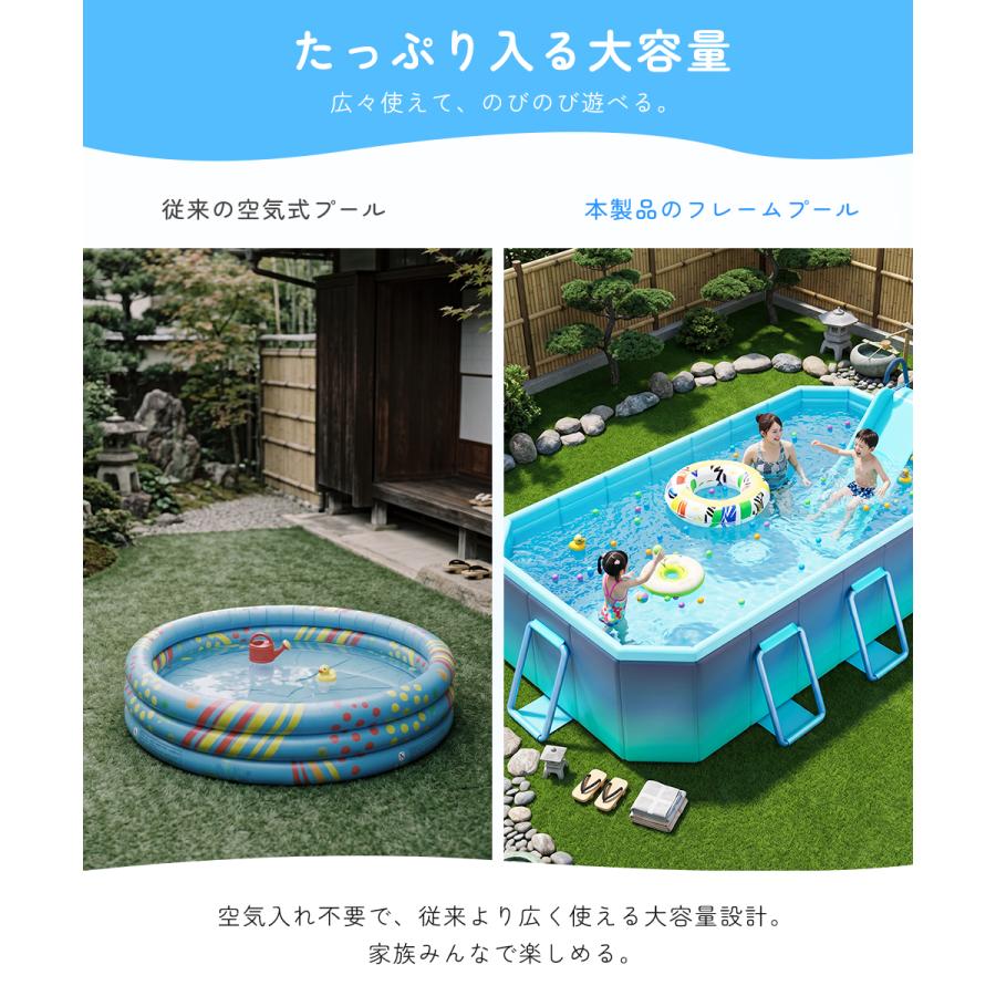 【2026年型】プール 折りたたみ 空気入れ不要 組み立て不要 大型 家庭用 頑丈 丈夫 厚手素材 ビニール 庭遊び 子ども キッズ 暑さ対策 水遊び 排水口 省スペースの画像