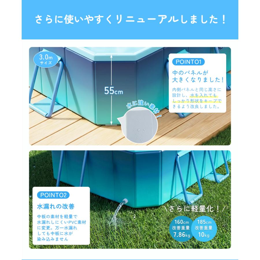 【2026年型】プール 折りたたみ 空気入れ不要 組み立て不要 大型 家庭用 頑丈 丈夫 厚手素材 ビニール 庭遊び 子ども キッズ 暑さ対策 水遊び 排水口 省スペースの画像