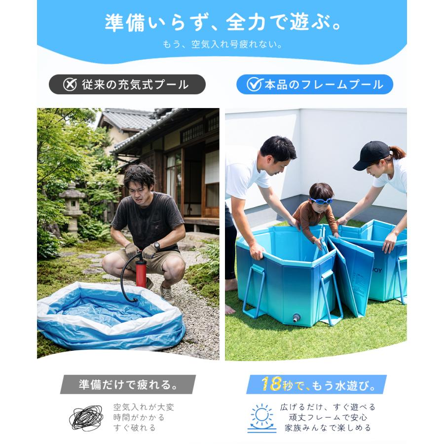 【2026年型】プール 折りたたみ 空気入れ不要 組み立て不要 大型 家庭用 頑丈 丈夫 厚手素材 ビニール 庭遊び 子ども キッズ 暑さ対策 水遊び 排水口 省スペースの画像