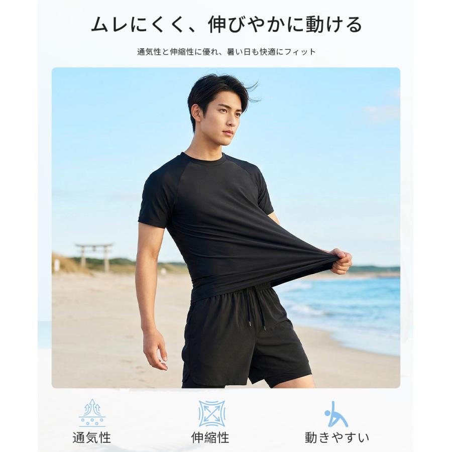 水陸両用】 水着 メンズ フィットネス 上下セット 半袖 ラッシュガード