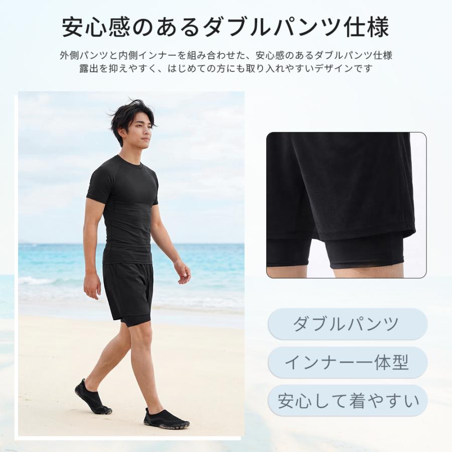 水陸両用】 水着 メンズ フィットネス 上下セット 半袖 ラッシュガード