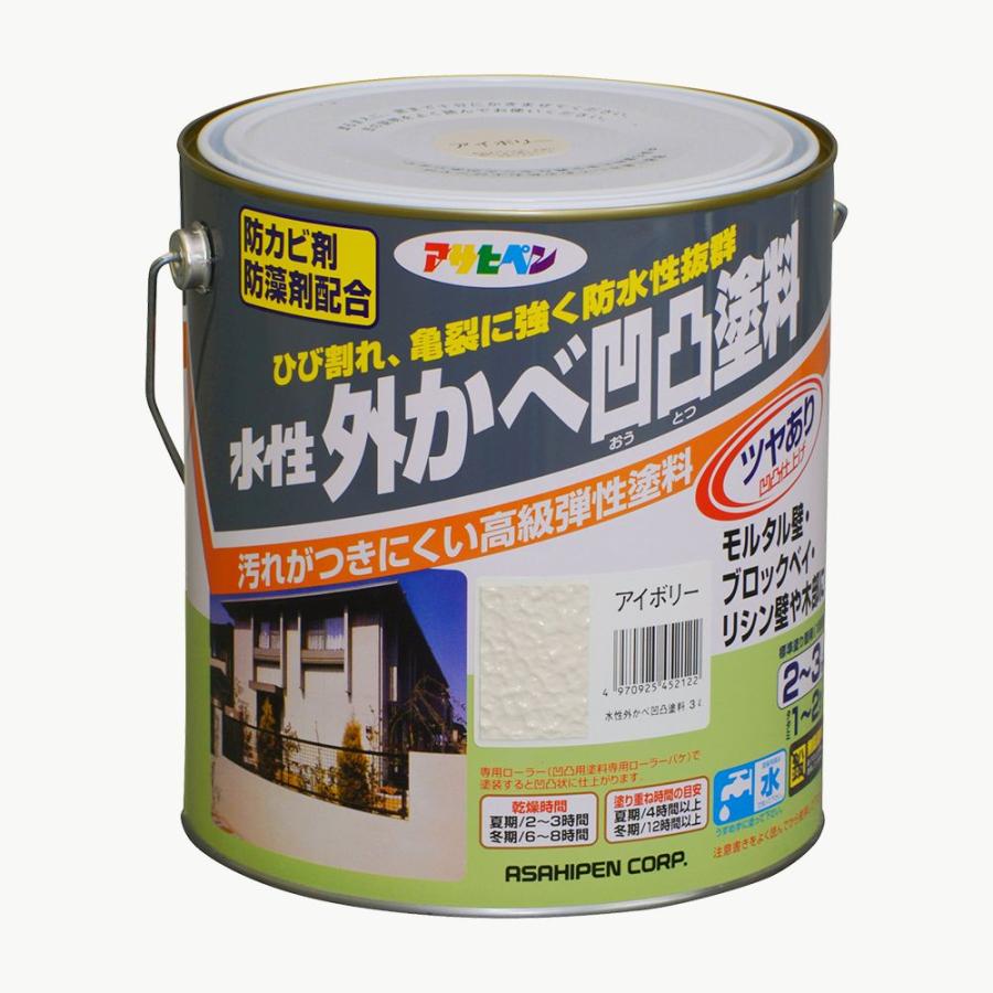 アサヒペン 塗料 水性外かべ凹凸塗料ツヤあり 3L アイボリー 水性塗料 