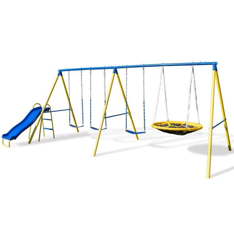 トリプル スイングセット 屋外 ブランコ ラバーコーティング 自立式 ハンモック 庭あそび 大型遊具