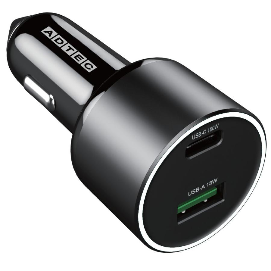 100W 2ポート シガーソケット PD 充電器 ACPD-V100AC-wC12U2LE【ワットモニタ/100W/eMarker】Type ...