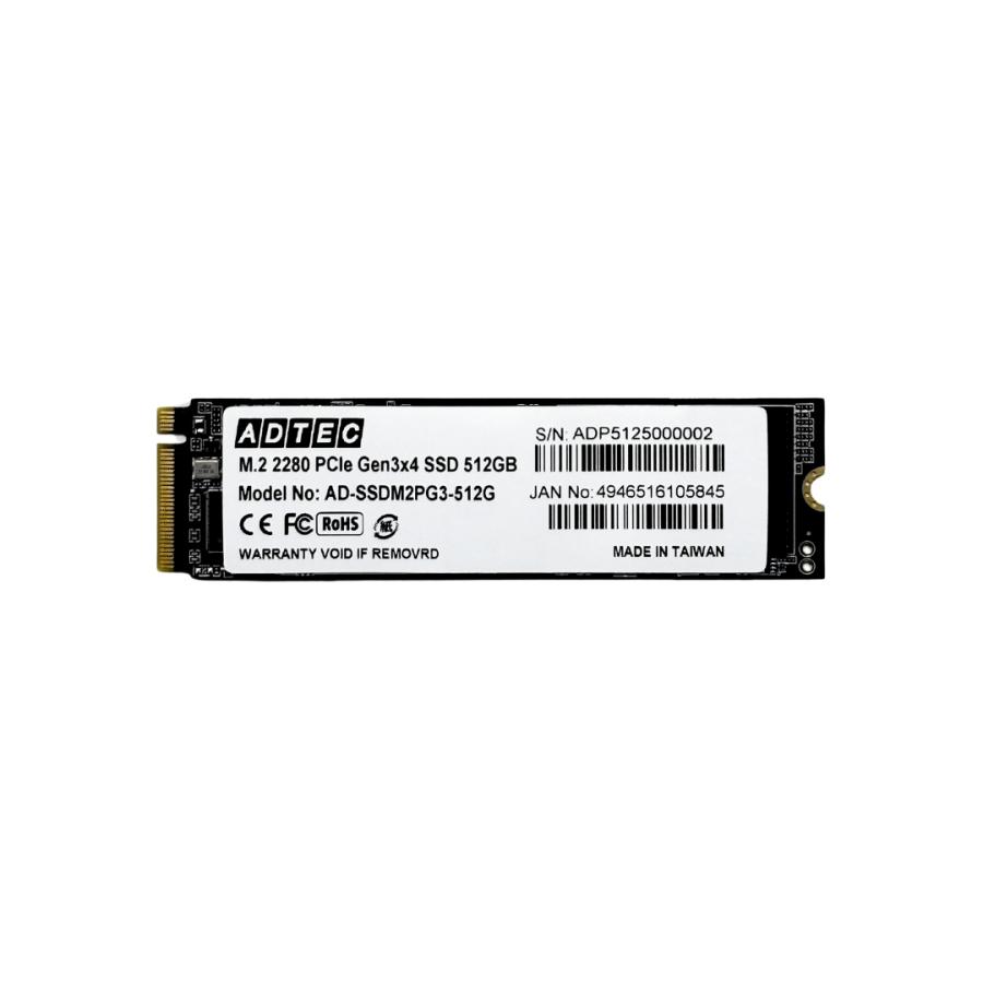 アドテック M.2 512GB 3D TLC NVMe PCIe Gen3x4(2280) 3年保証 AD-SSDM2PG3-512Gの画像