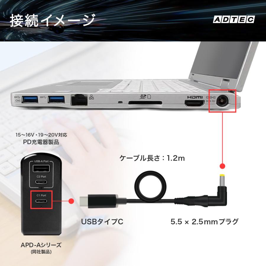 ADTEC レッツノート対応充電ケーブル APC-A095CM-5525P PD充電器