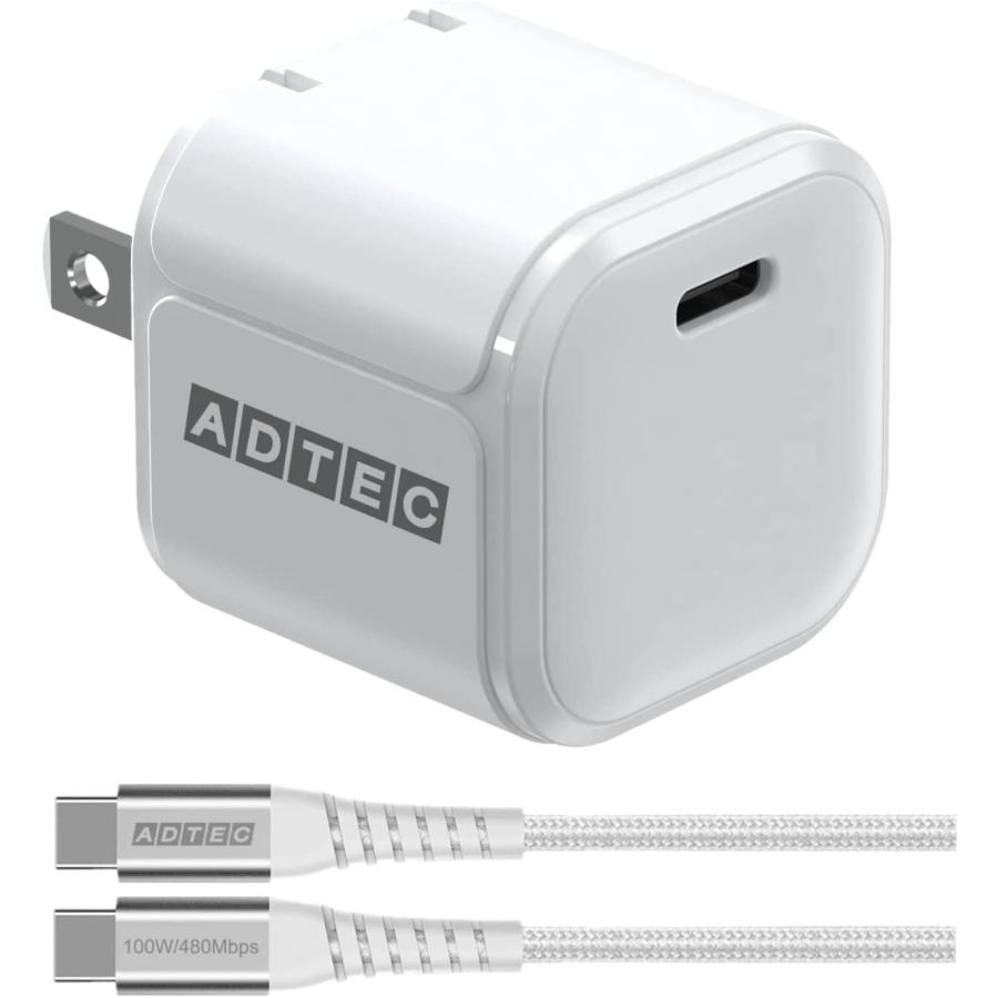 アドテック PD充電器 45W 1ポート コンパクト【Cケーブル付属】【PD3.0/GaN (窒化ガリウム)/PPS 3.3V-21V対応】ホワイト APD-V045C-wC-WH | ADTEC | 01