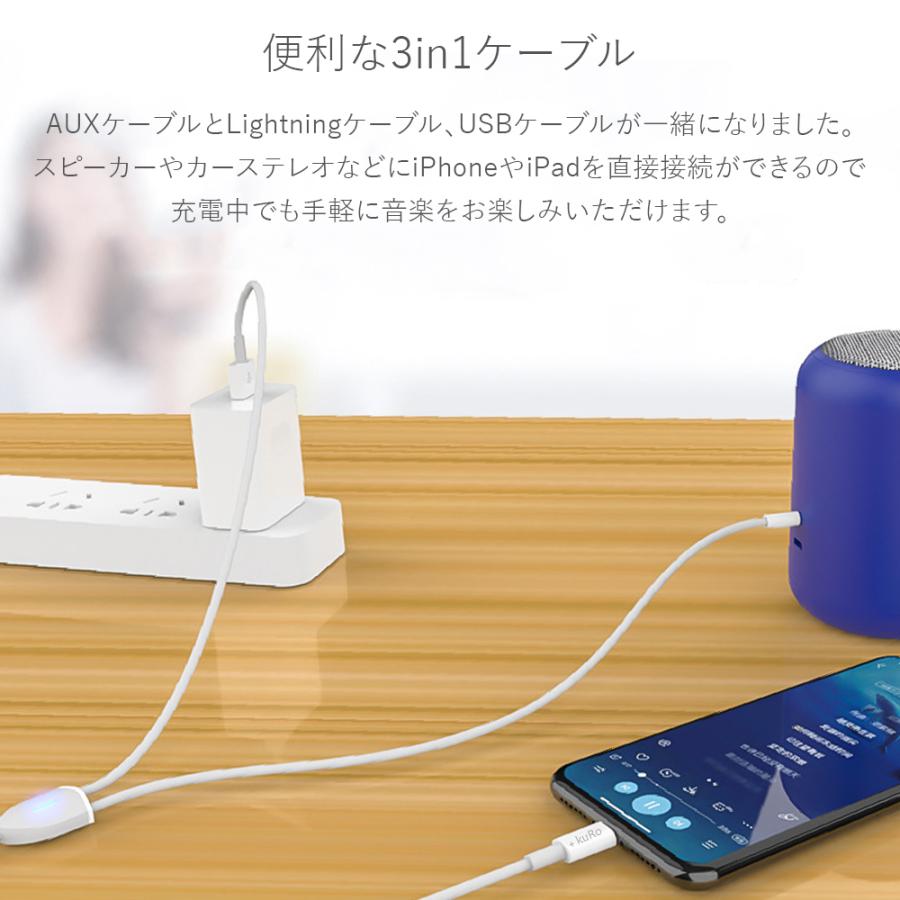 iPhone AUXケーブル 車 充電 USB スピーカーケーブル 1.2m 音楽再生