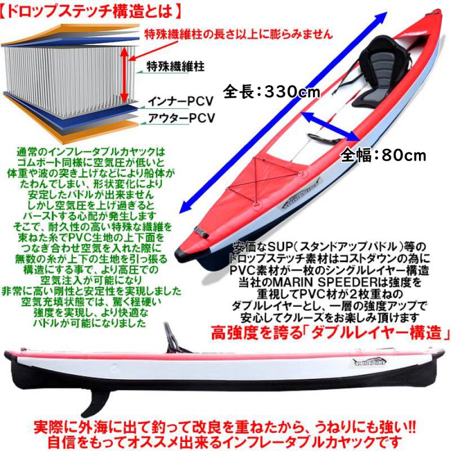 インフレータブル カヤック シングル艇 MarineSpeeder マリンスピーダー フィッシング 全部ドロップステッチ構造 PVC2枚重ねダブルレイヤー 高耐久性 安定感抜群｜advanceworks2008｜05