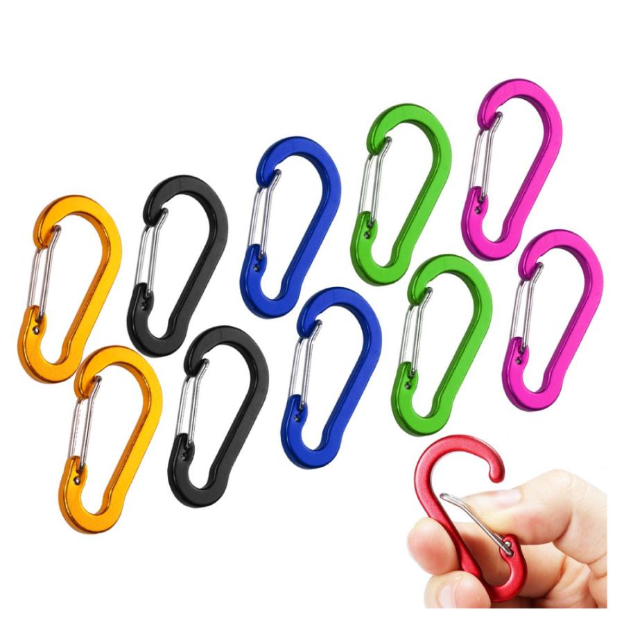 アルミ製 カラビナ 5色 10個セット 耐荷重30kg 50mm アルマイト