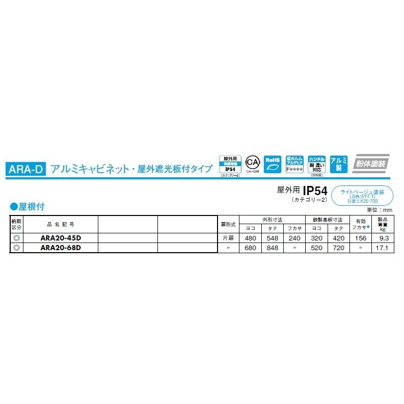 日東工業 日東工業 ARA20-45D アルミキャビネット・屋外遮光板付 日東工業 日東工業 ARA20-45D アルミキャビネット・屋外遮光板付