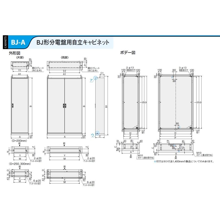 日東工業　BJ20-621A　BJ形分電盤用自立キャビネット　フカサ：200mm｜adwecs｜04