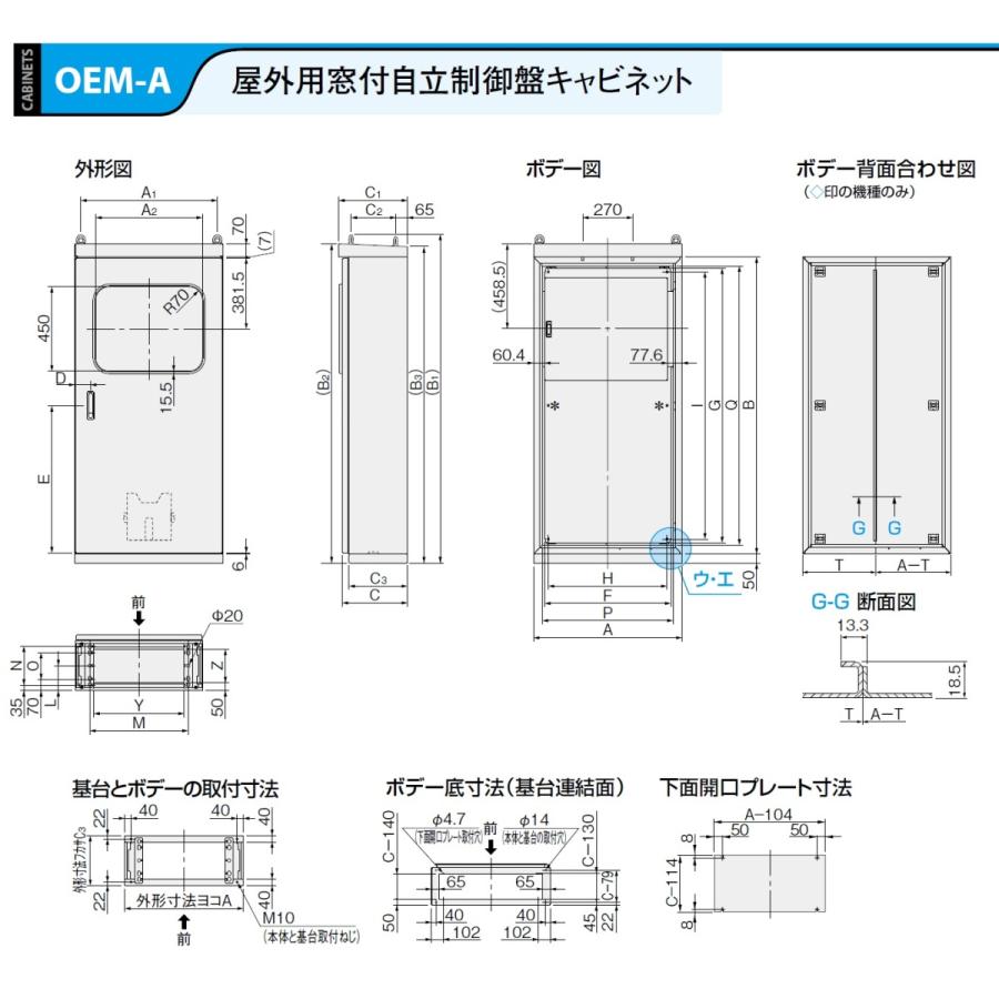 日東工業 OEM50-816A 屋外用窓付自立制御盤キャビネット フカサ：500mm