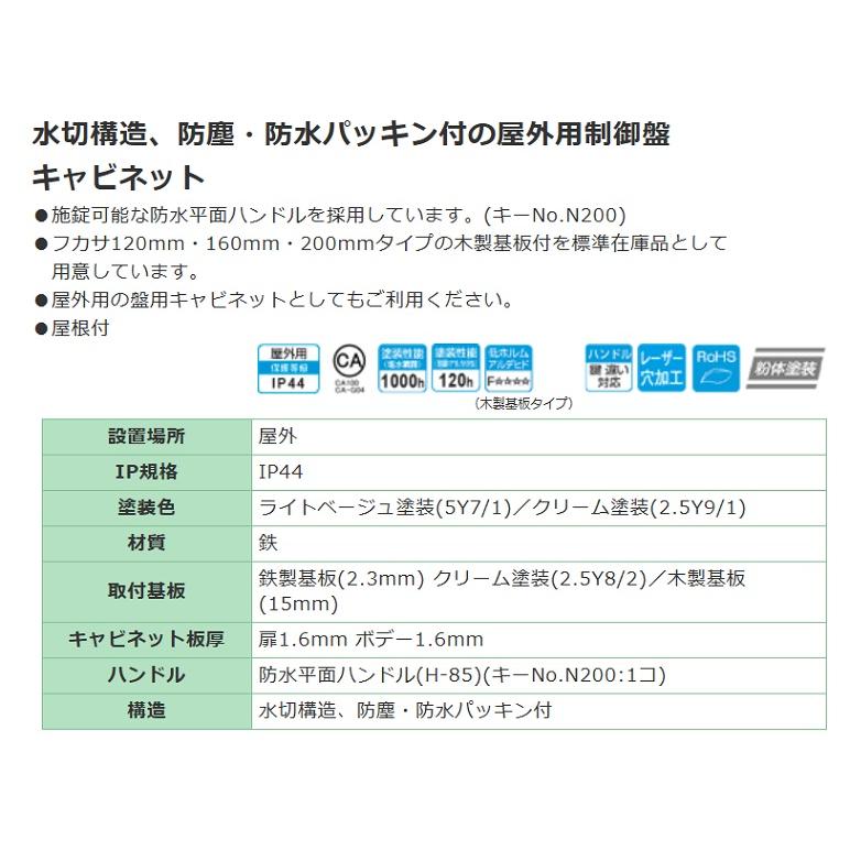 日東工業　ORB16-89-2・ORB16-89-2C　屋根付　屋外用制御盤キャビネット（水切構造、防塵・防水パッキン付）・木製基板付 【置き】