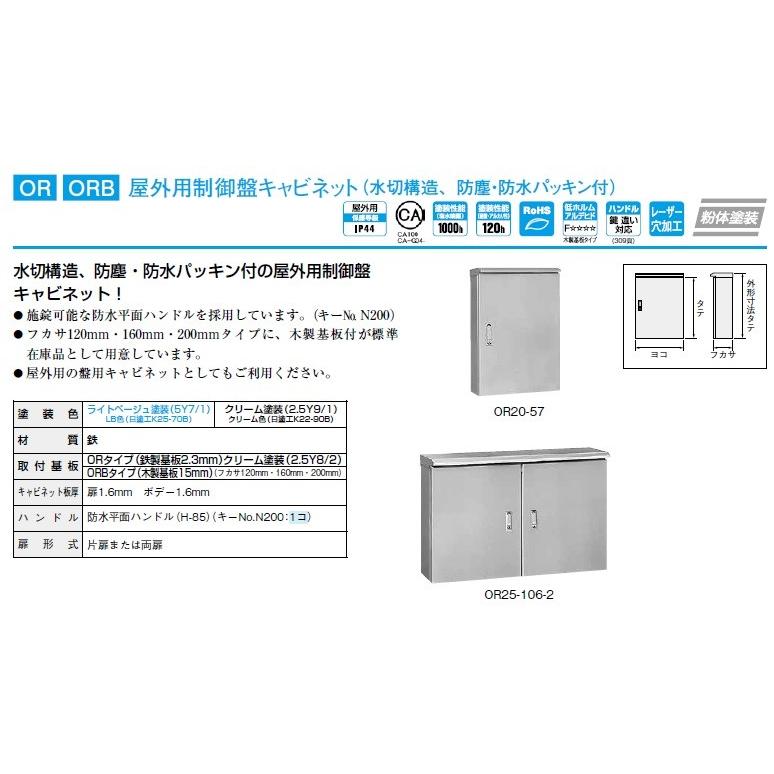 人気急上昇中 日東工業　ORB20-410　ライトベージュ　フカサ200　屋外用制御盤キャビネット・木製基板