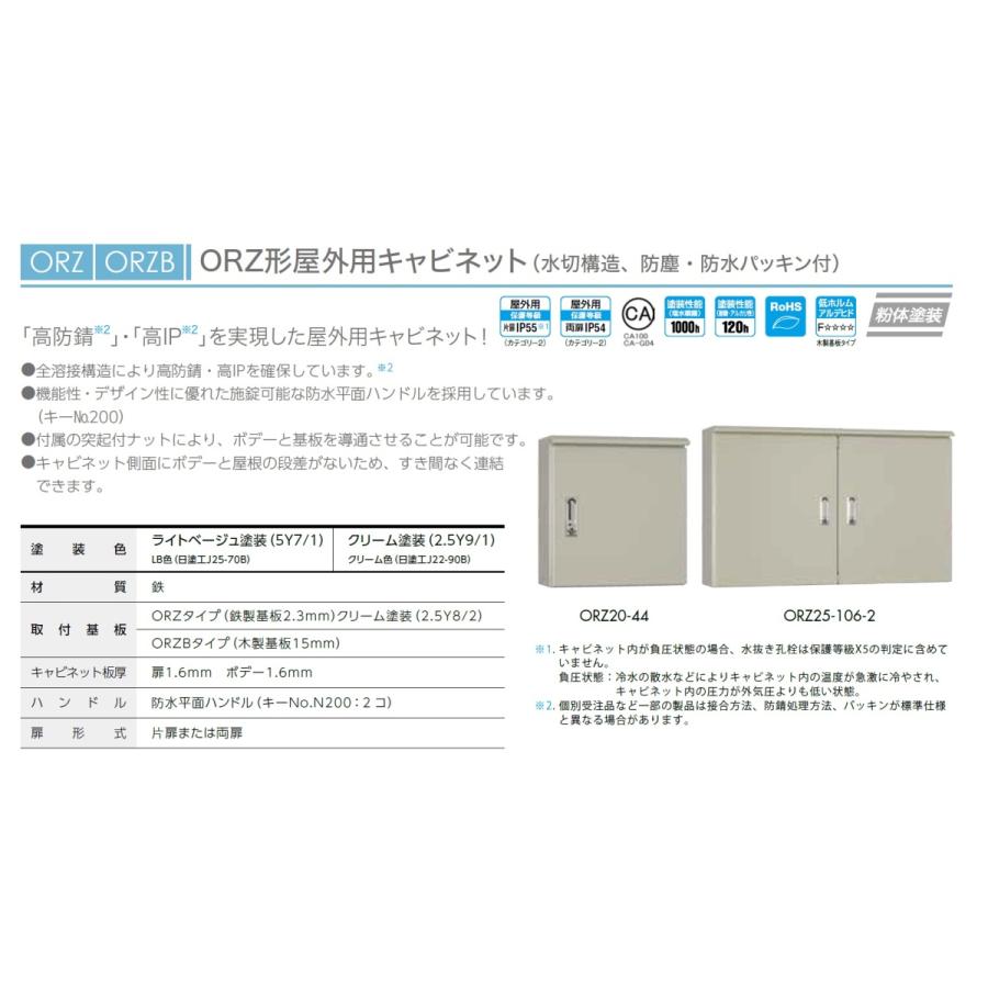 ショッピング人気商品 日東工業　ORZ20-76-2　ORZ形屋外用キャビネット（水切構造、防塵・防水パッキン付）　鉄製基板付