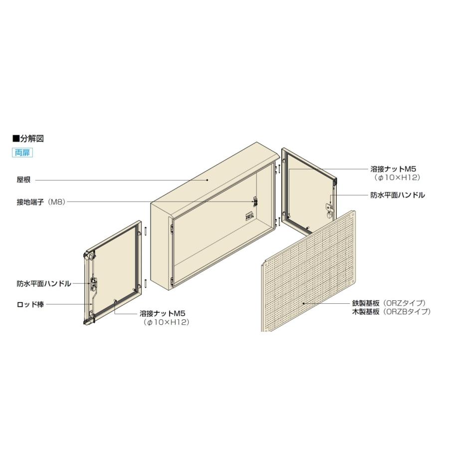 日東工業　ORZB12-34C　ORZ形屋外用キャビネット（水切構造、防塵・防水パッキン付）木製基板付｜adwecs｜05