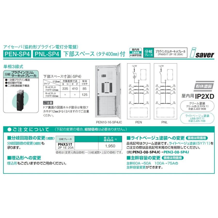 新品本物 日東工業 Pnl 36 Sp4jc クリーム アイセーバープラグイン電灯分電盤 下部スペース タテ400mm 付 サーキット 新着商品 Www Yalaphone Com