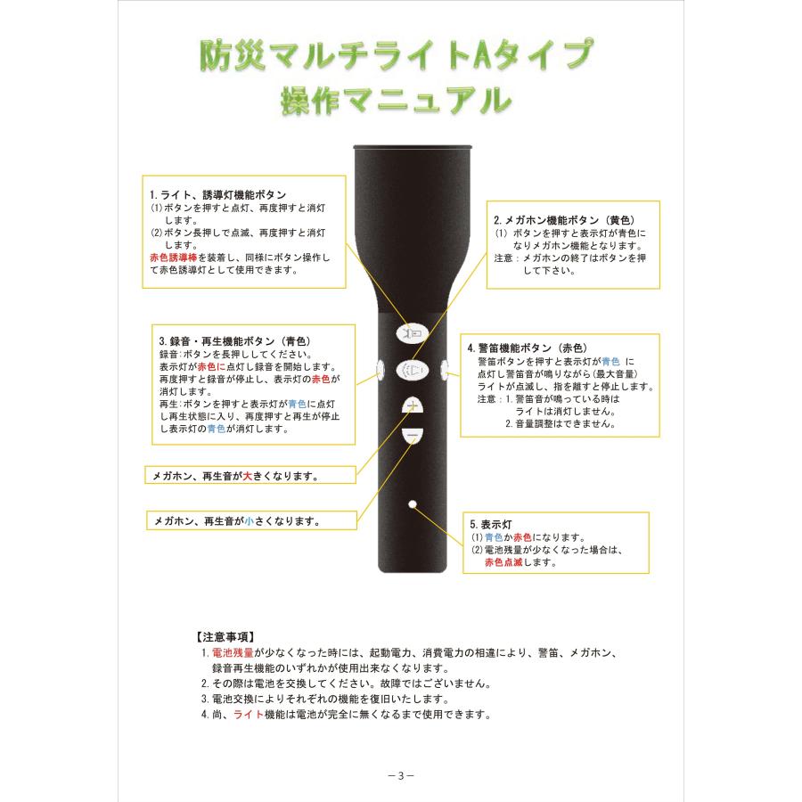防災マルチライト Aタイプ 多機能クリアメガホン ライト 誘導灯 警笛