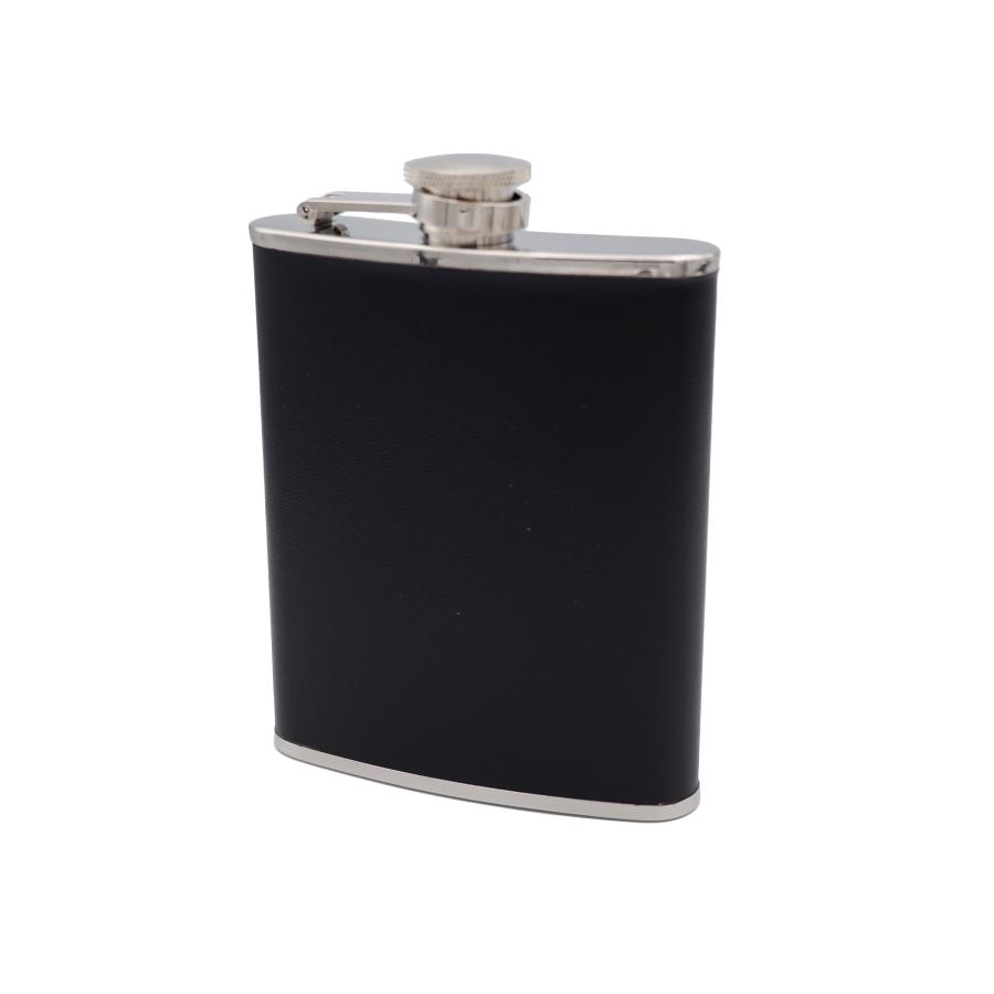 ウィスキーボトル スキットル フラスコ ステンレス製 じょうご付 レザー SP006 A154-1030 6.0oz 中国製 ステンレススチール アルコール ブラック シルバー | 