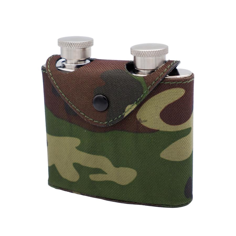 ウィスキーボトル スキットル ステンレス製 ツインタイプ ジョウゴ付き SP012 A154-1054 4.0oz 中国製 ステンレススチール アルコール カモフラージュ シルバー | 