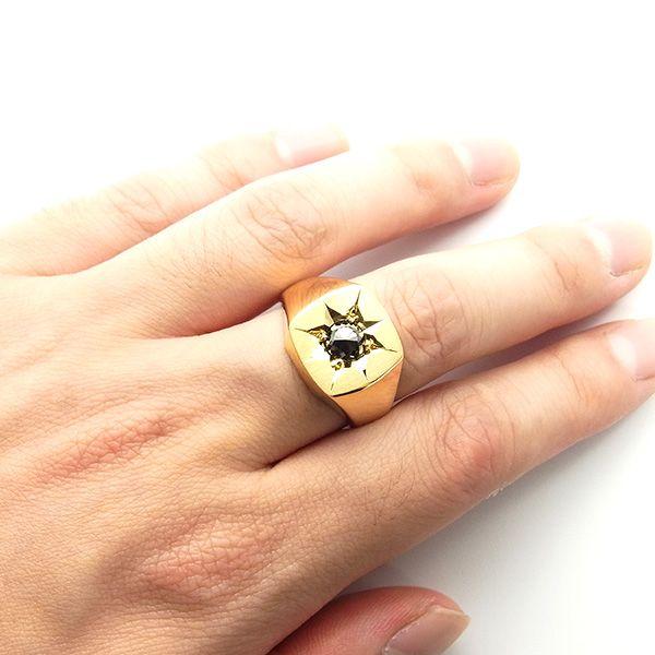 ブラックダイヤモンド メンズリング 印台 1.016ct ローズカット 18金
