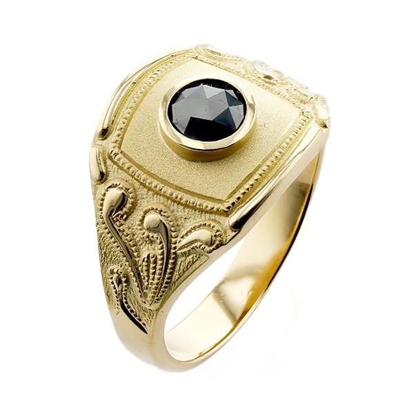 ブラックダイヤモンド メンズリング 0.50ct〜 ローズカット 18金 K18 