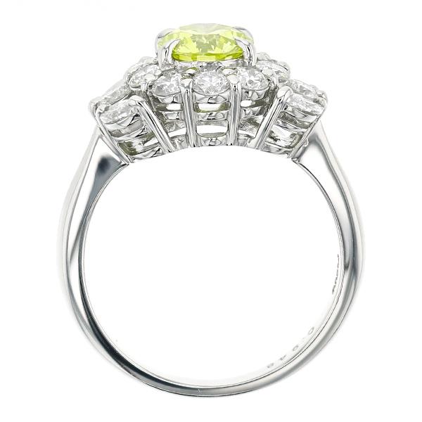 グリーンイエロー ダイヤモンド リング 0.948ct VS2 FANCY VIVID GREEN  