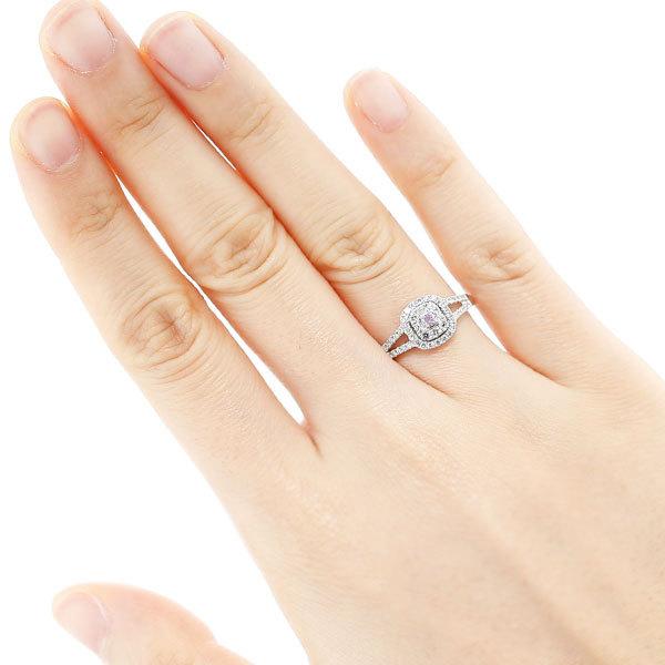 天然ピンクダイヤモンド リング 0.063ct I1 FANCY PINK PURPLE クッションカット プラチナ Pt ソーティング付 プレゼント ギフトの画像