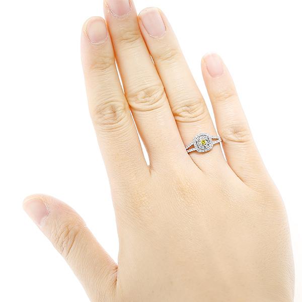イエローダイヤモンド リング 0.075ct I1 FANCY VIVID YELLOW 脇石ダイヤ0.31ct(Total) プラチナ Pt ソーティング付 プレゼント ギフトの画像